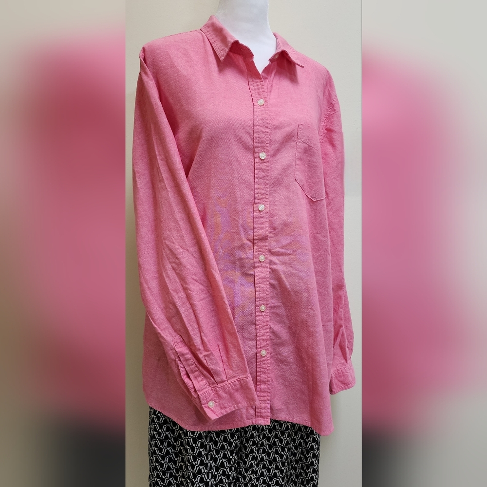 Old Navy Shirt Red Denim Look Button Down Long Sleeve Women's XL